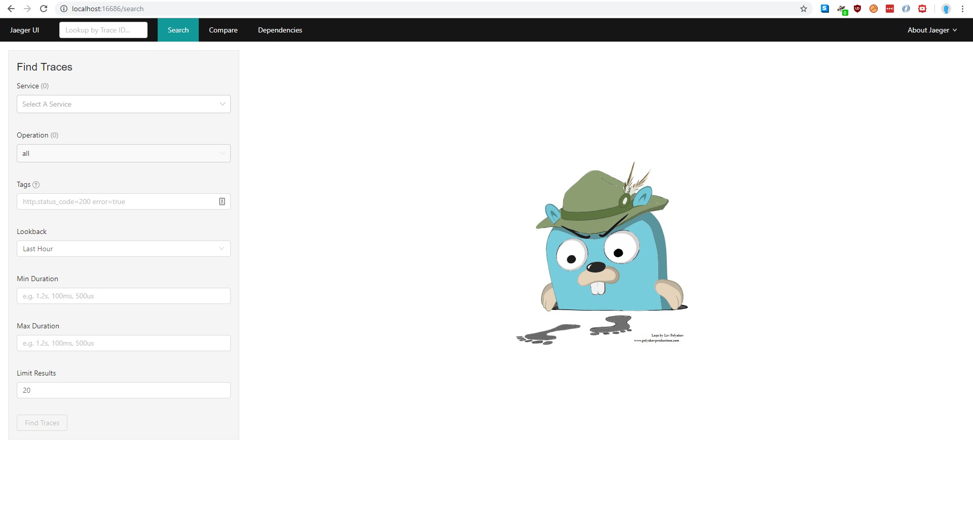 Search tab in Jaeger GUI