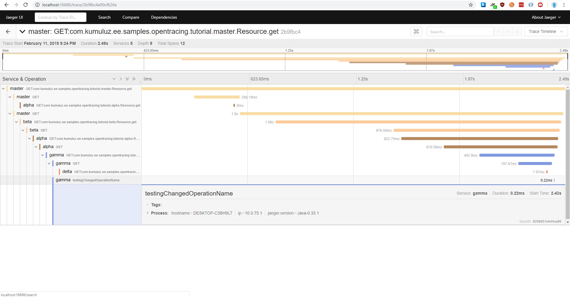 Trace with simulated database